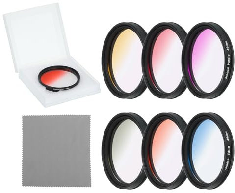 sourcing map Kit de 6 filtres de couleur graduels 46 mm pour objectif d'appareil photo avec étui et chiffon de nettoyage pour appareil photo SLR, orange, jaune, bleu, violet, rouge, gris