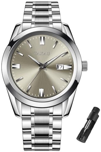 Taxau Armbanduhr Herren Chronograph Analogue Quartz Uhr Herren Edelstahl Wasserdicht Leuchtende Klassische Luxus Business Herrenuhren Geschenke für Männer