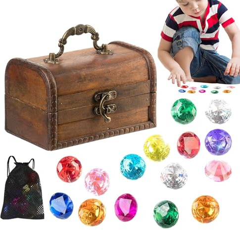 Genérico Juguetes de Búsqueda de Gemas - Joyas Brillantes para Piscina,Juguete Submarino con Cofre del Tesoro para Niños y Adolescentes