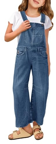 Haloumoning Denim Jumpsuit Girls Jeans Dungarees Kids Sleeveless Long Trousers Jumpsuit Casual Loose Fit Romper with Pockets