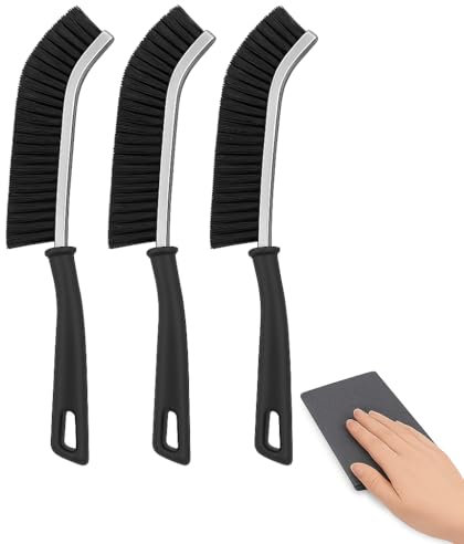 Genérico Juego de 3 cepillos de cerdas duras para juntas + paño mágico de regalo. Cepillo limpiador de grietas para baño, cocina, azulejos, fregadero, ventanas y