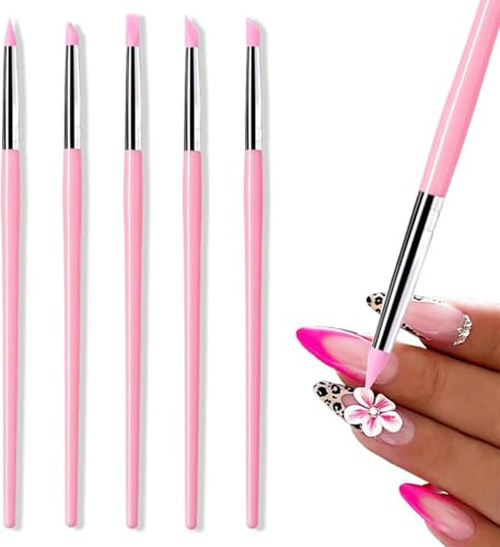 5Pcs rubber paintbrush - silicone nail tool with rubber tips - silicone brushes - ideal for acrylic painting, clay sculpting, pottery, and crafts (Pink)