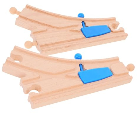FUNNETOYU 2 Stück Holzeisenbahn Weichen Set Teilig Sicherer Holzschienen Kurvenverbinder Kompatibel mit Großen Marken Fördert Kreativität und Kognitive Entwicklung bei Kleinkindern