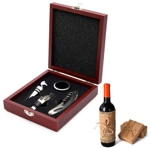 Tire Bouchon, Couteaux de Sommelier, Ouvre Bouteille de Vin, Ensembles D'accessoires pour Vin, Kit de Ouvre-Vin 4 en 1, avec Anneaux Anti-Goutte, Ouchons Vin, Verseur Vin, avec Boite Cadeau