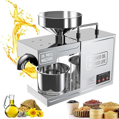 Presse Huile Olive, Machine D'extraction D'huile Chaude/Froide en Acier Inoxydable 304, pour Graines de Lin Cacahuètes Sésame Tournesol, Moteur en Cuivre Pur Haute Puissance