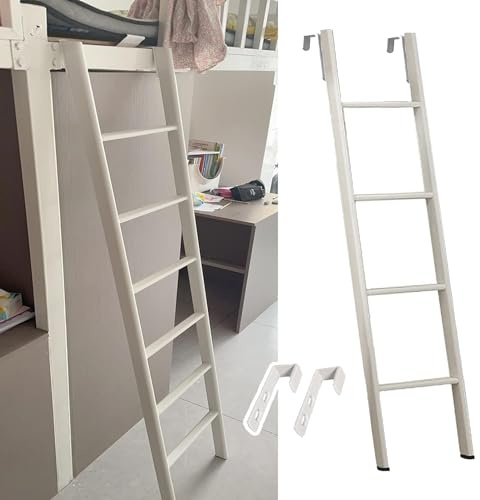 Escalera de litera de metal ajustable con ganchos, escalera resistente para niños y adultos, perfecta para dormitorios, lofts, hogares, caravanas, diseño seguro y ahorra espacio