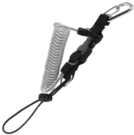 MUELODSIC Dragonne de Plongée Sous-marine Rétractable en Acier Inoxydable avec Clip à Dégagement Rapide, Sangle de Sécurité pour Appareil Photo Étanche, Cordon Spiralé Argenté, Usage