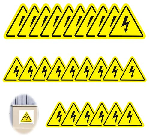 25 Stück Achtung Strom Warnaufkleber, 5cm 10cm Blitz Warnschild Warnung vor Elektrischer Spannung Elektro Warnschild Aufkleber Selbstklebend Dreieck mit Blitz für Innen und Außenbereiche, Wetterfest