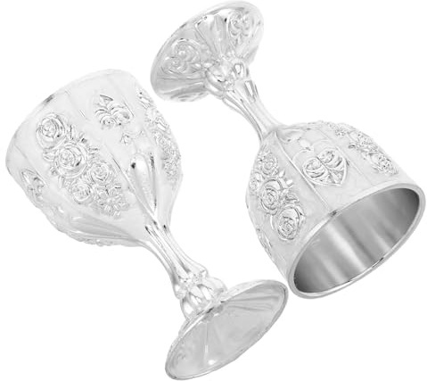 IWOWHERO 2 piezas Cáliz Vintage Embossed de Copas de Metal Plateadas Resistentes Caídas para Licor y Vino Decorativas para Hogar y Fiestas