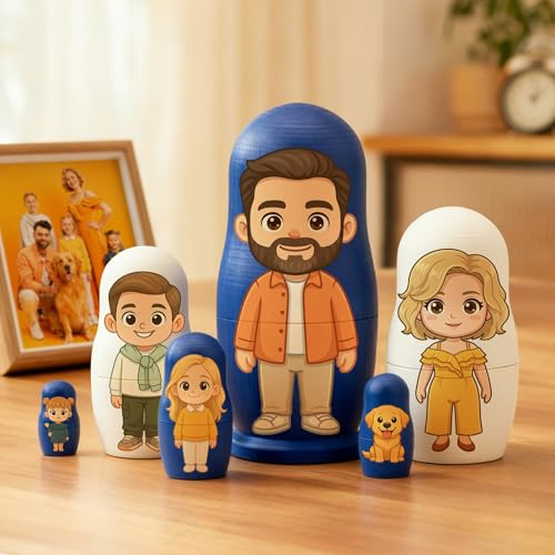 Soview Matrioska Personalizzata con Foto, Nesting Dolls in Legno Matrioske Bambole Matrioska Russa fino a 6 Persone Decorazioni Casa & Regalo per Famiglia Coppia Regali Natale