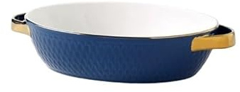 ZENGXJYCQINGJIANG teglia da Forno Teglia Rettangolare con Bordi Dorati for la Cottura nel Forno a microonde Domestico teglia da Forno in Ceramica(Blue)
