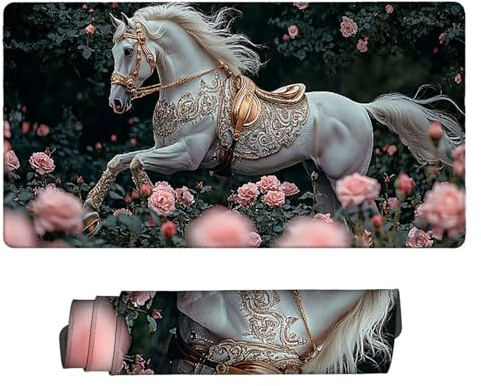 Gaming Mauspad 1200 x 600 mm XXL Gaming Mousepad Verlängertes Großes Mauspad Schreibtischauflage, Genähte Kanten Mousepad, Rutschfeste Gummibasis, Schreibtisch Schutz für Home Office (Rose Pferd) Z606