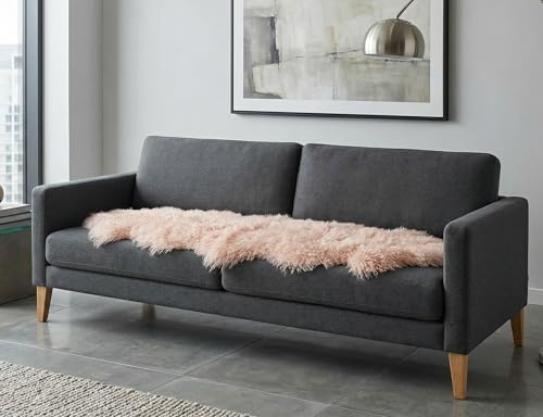 Kuhfelle Online & Nomad Tibet Doppel-Lammfell Couchauflage 160 x 60 cm – Echtes Lammfell – Gelockt & Extra Weich – Sofa- & Bettauflage aus Naturfell – Hellgrau/Weiß/Beige (Rosa)