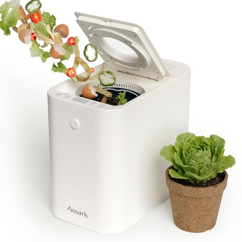 Assark 3L Electric Composter for Kitchen, Countertop Composter with Odorless Carbon Filter, Low Noise, Auto Clean, Turn Food Scraps into Organic Fertilizer, Indoor Food Waste Compost Bin, Ivory White