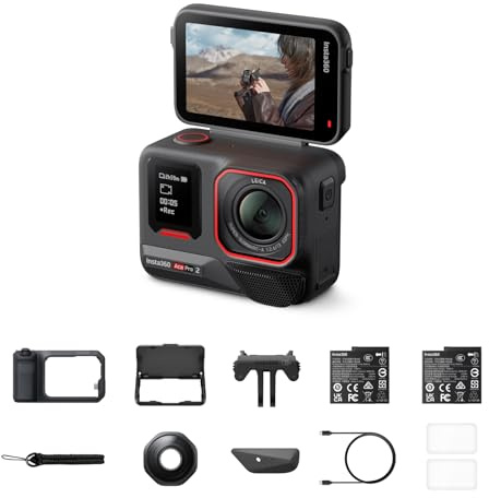 Insta360 Ace Pro 2 Pack Xplorer Creativo - Action cam 8K, doppia batteria | Videocamera impermeabile, sensore 1/1.3, doppio chip IA, superba in bassa luce, touchscreen direzionale, editing IA per Vlog