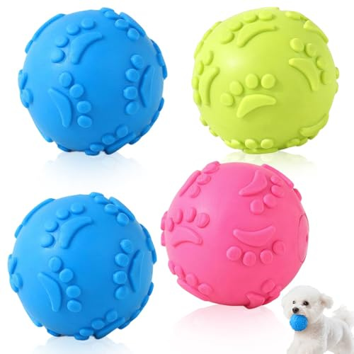 SKJJM 4 Stück Hundespielzeug Ball, Quietsche Bälle, Hundeball Unzerstörbar für Aggressive Kauer, Schwimmfähig für Pool Training für Mittelgroße und Kleine Hunde(Blau, Rot, Gelb)