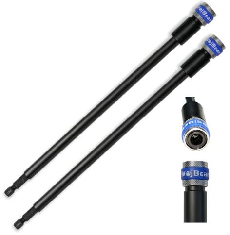 WojBear 2 PCS 250mm Drill Bit Extension Holder for Impact Driver, 1/4”Hex Shank Quick Release Screwdriver Bit Holder, S2 Steel New Upgraded Spring & 3-Ball Lock Design