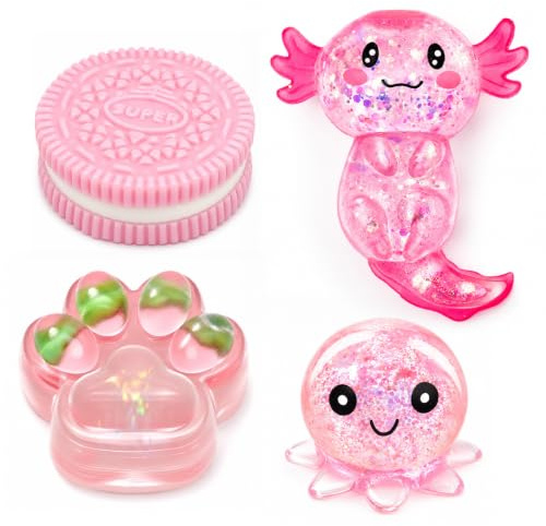 Squishy Set,4 Stück Axolotl Spielzeug Cat Paw Squishy Octopus Keks Squishy | Squishy Spielzeug für Kinder & Erwachsene,Anti Stress Spielzeug Fufu Squishy Squeeze Toy für Adhs Kinder Büro Schule Reisen