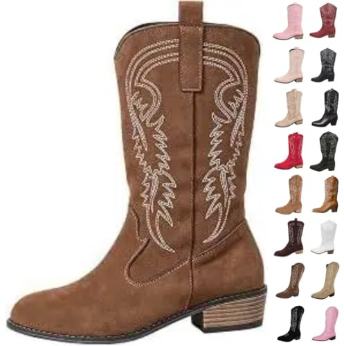 Bottes Femme Santiag Blanche Bleu 39 36 38 45 43 44 Demi Western en Daim Bottes Cuir Occidentales Festival Hautes Bottes Pointues À Talons Bas Bottes Mi Longues Chaussures Bottes Cowboy Stiefeletten