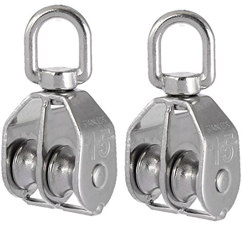 Aexit 2Stk. Schrank-Zubehör M15 304 Edelstahl Doppel-Scheibe Gelenkkopf Scharniere Blockseilrolle Umlenkrolle