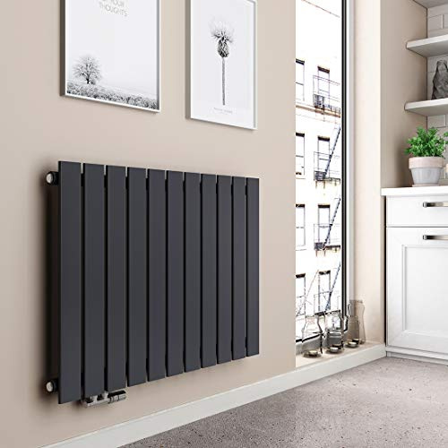 EMKE - Radiador horizontal (630 x 850 mm, radiador plano, diseño de panel plano, conexión lateral, 618 W, color gris