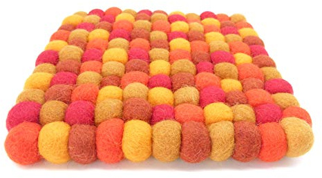 feelz Filzuntersetzer aus Filzkugeln eckig orange 100% Filz (Wolle) Handarbeit Topfuntersetzer bunt quadratisch (20x20cm)