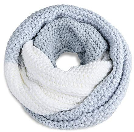 Neverless® Damen Loopschal Strickschal Schlauchschal Winterschal Grobstrick zweifarbig hellblau-weiß