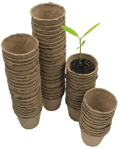 ZYBUX 96 piece Round Fibre Pots for Garden - 6 cm Wide Biodegradable Small Plant Pots for Seedling - Cultivation Gardening Seeding Cups Containers - Nursery Pots
