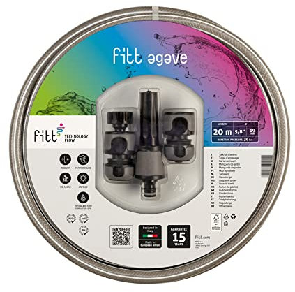 FITT Agave 5/8 (15mm) Tubo 20m e Kit Accessori - Tubo Acqua per Irrigazione da Giardino, Robusto, per Uso Frequente con Lancia e Raccordi