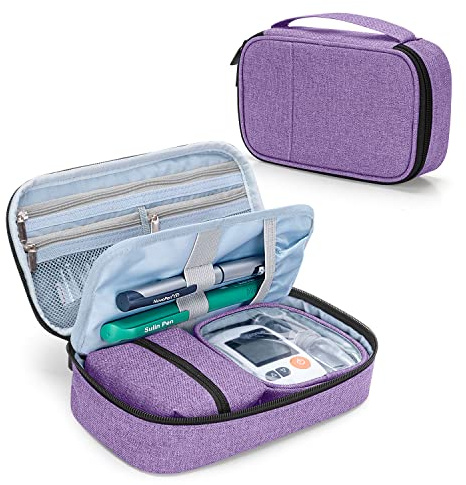CURMIO Sac pour Insuline, Trousse pour Fournitures Diabétiques, Violet | Compartiment Amovible, Poignée de Transport, pour Glucomètre/ Oxymètre/ Médicaments/ Épipen/ Accessoires Diabète, Sac Vide