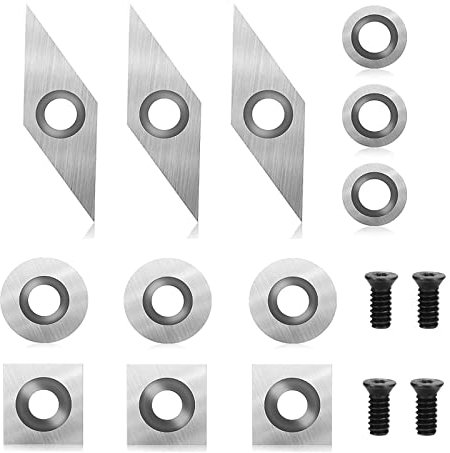 AYYDS Hartmetall Wendeschneidplatten Set für Drehmeißel, 12 Stück CNC Hartmetall Einsatzschneider für Holz Drechselwerkzeug mit M4 Schrauben, Hartmetalleinsätze (Vierkant, Rund, Diamant)