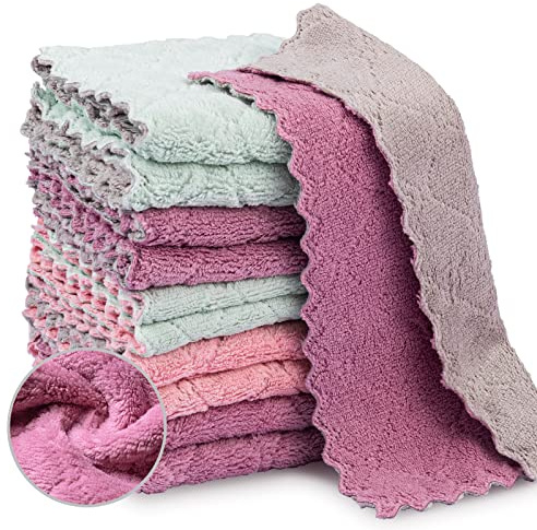 Bessrung 20 Packs Kitchen Cloth Dish Towels, Nonstick Oil Fast Drying Washcloths, Premium Dish Cloths for Kitchen, Car, Bathroom Cleaning, Reusable Highly Absorbent Cleaning Clothes, Mix-Colors