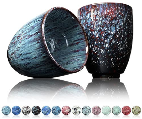 Ganzoo Juego de 2 tazas de café de cerámica, diseño sin asa, 200 ml, taza de té, taza de café, taza de té, taza con diseño moderno, ejemplares únicos de colores (lemourian)