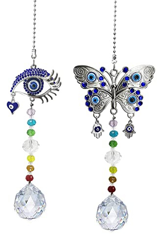 Sonnenfänger zum Aufhängen am Fenster mit Kristall, blauer Schmetterling für den Garten, Regenbogen-Ornament (Schmetterling + blaues Auge)