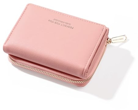 Geldbörse Damen klein, Geldbeutel Damen klein, kleines Portemonnaie Damen mit Große Kapazität, Elegante Geldtasche mit Großes Münzfach 77-Rosa