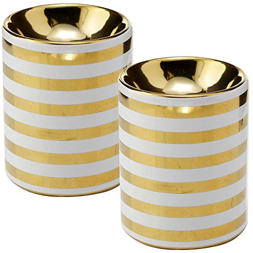 mtb more energy 2er Set Duftlampe Mini ''Modern Stripes'' - Duftlicht Teelichthalter - weiß/Gold - Höhe 9 cm - Deko Style Home Living