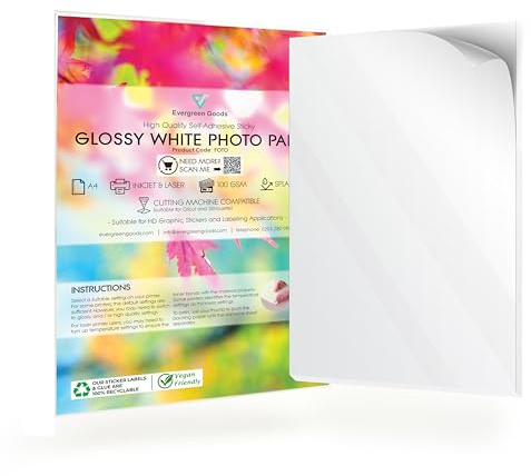 EVG A4 White Glossy Self-Adhesive Photo Sticker Paper | 50 Sheets