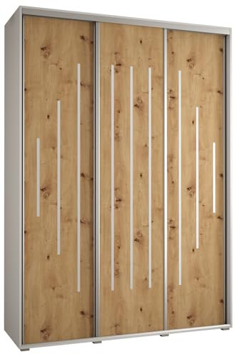 MEBLE KRYSPOL Davos 12 180 Schrank mit DREI Schiebetüren für Schlafzimmer - Moderner Aufbewahrungsschrank mit Kleiderstange und Regalen - 235,2x180x60 cm - Weiß Artisan Silber