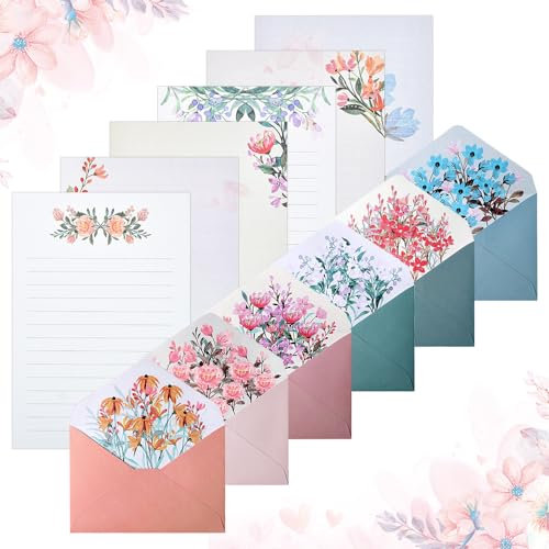 SLTAXAR Briefumschlag mit Briefpapier 48 Blatt Briefpapier mit Umschlag 24 Stück Blumen Briefumschläge Briefpapier set Vintage Schreiben Briefpapier Briefbogen Schreibpapier für Einladungen Geschenk