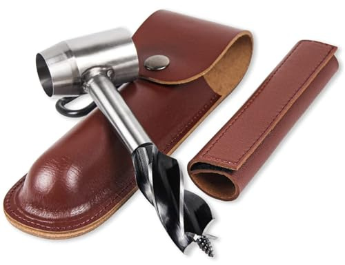 Survival Settlers Tool Bushcraft Hand Auger Wrench Scotch Eye Wood Drill Manual Drill Wrench Bushcraft Survival Tool with Leather Pouch and Hook for Outdoor Camping Bushcrafting Backpacking (Brown)