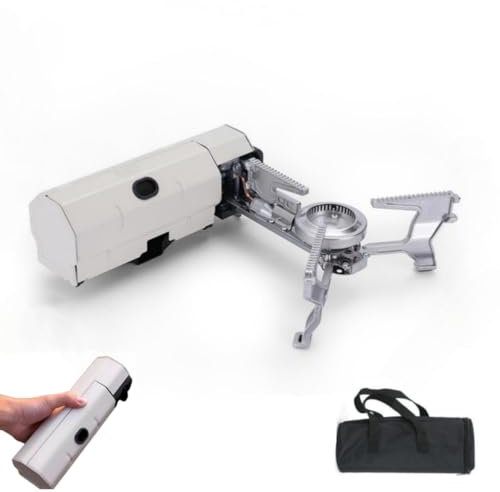 Camping Gas Portatil, Mini Hornillo Camping Gas, Estufa de Camping, 2600W Mini Estufa Plegable a prueba de viento con Encendido Piezoeléctrico para Camping, Picnic, Potencia de fuego ajustable.
