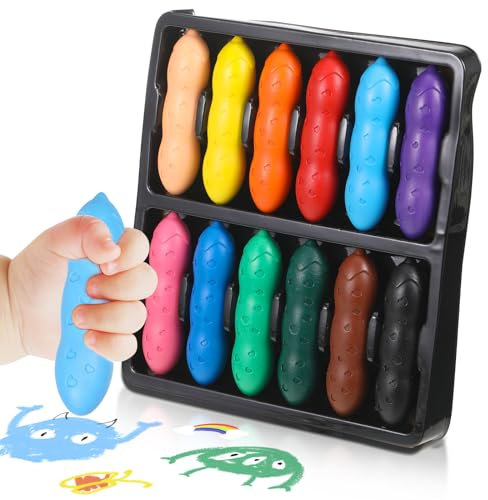 YUWJOOWEE 12 Farben Kleinkinder Wachsmalstifte,Erdnuss Wachsmalstifte für Kleinkinder,Ungiftige, Leicht zu Halten, Waschbare sichere Kleinkindmalstifte für Kinder Malzubehör Ostern Farbstift Schule