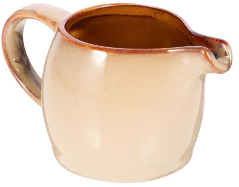 Amosfun Mini Ceramic Creamer with Handle Ceramic Cream Jug Porcelain Gravy Boat Coffee Milk Pitcher Dipping Sauce Jug Milk Pourer Syrup Dispenser for Salad Dressings Sauce Brown