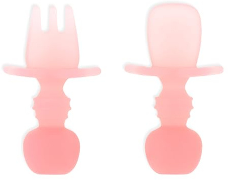 Bumkins Chewtensils Set forchetta/cucchiaio in silicone per neonati - gelatina rosa