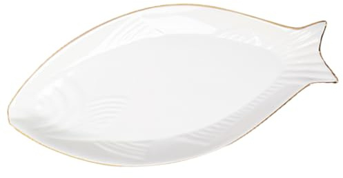 MAGICLULU Plato de Cerámica Bandeja Creativa Forma de Pez Resistente al Calor y Fácil de Limpiar para Servir Pescado en Restaurante o Casa