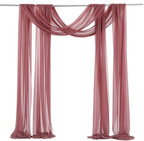 FANSU Set mit 2 Stück Vorhang Hochzeitsbogen, Querbehang Freihanddeko Chiffon Tüll Stoff Deko Vorhang Hochzeit Querbehang Deko Gardinen für Zeremonie Party (Fuchsie,1.6x18.7ft/50x570cm)