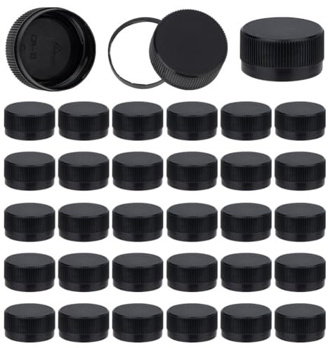 OLYCRAFT 50Pcs Plastic Bottle Caps Black Screw-On Caps 29.5mm Inner Diameter Bottle Jug Storage Cap Lids Black Plastic Tamper Seal Lids Replacement Caps Twist Cap for Juice Bottles Dispenser Caps
