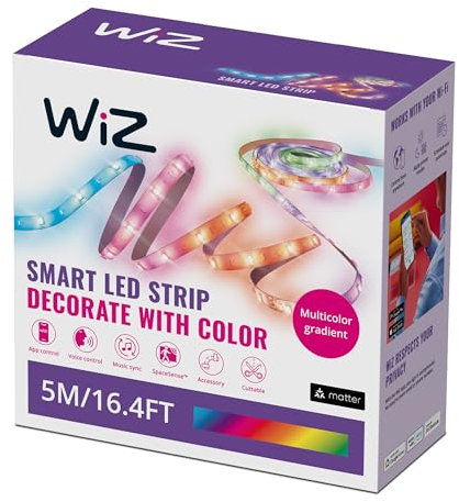 WiZ Smart RGBIC LED Strip Light, 5 m, 16 Million Colors, Dynamic Light Scenes, Wi-Fi, Voice/App Control, Works with Google Home, Alexa and HomeKit, LED Lights for Bedroom, Kitchen, Living Room