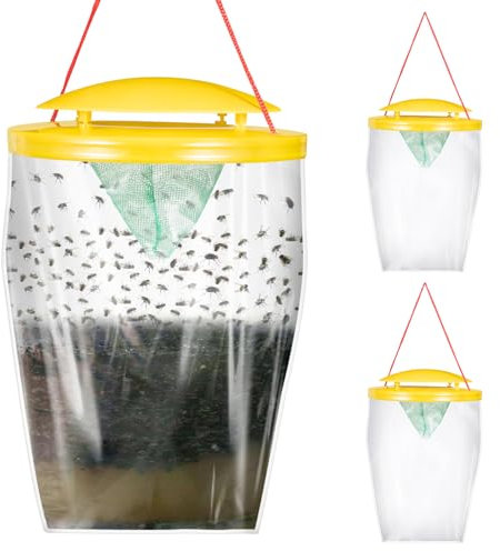 Lot de 3 grands sacs de piège à mouches jetables à suspendre avec appât naturel et attache incluse, répulsif à mouches pour une utilisation en extérieur uniquement, contrôle les mouches pour