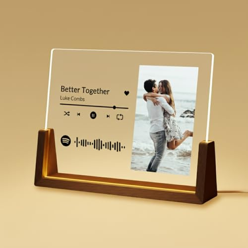 Placa Spotify Personalizada con Luz - Regalos Personalizados con Foto Pareja Lámpara Personalizada Marco de Fotos con Canción Regalo Aniversario Novios Novia